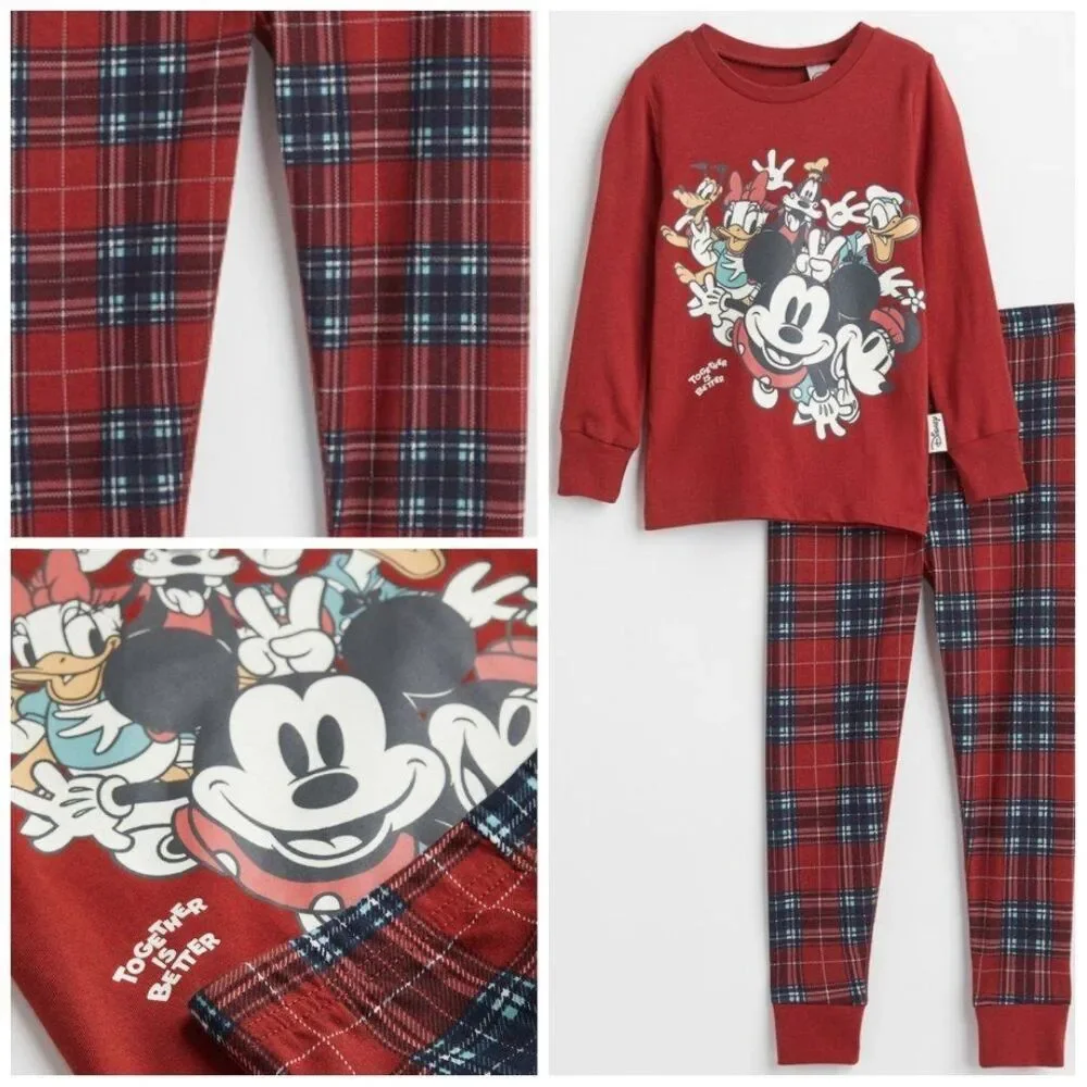 H&M Unisex Girls Disney Mickey & Friends Plaid Pajamas Size 6x